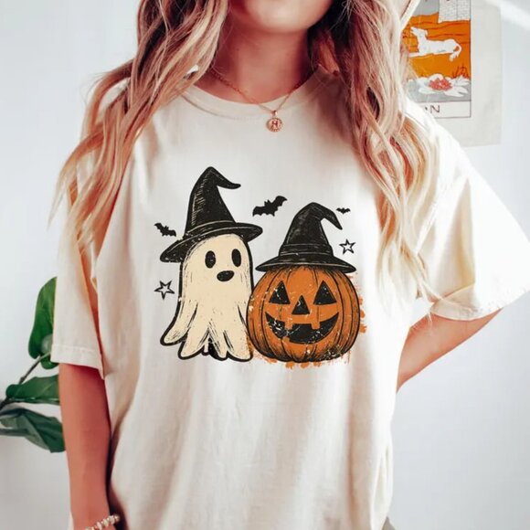 Tops - Halloween Ghost Pumpkin Shirt, Spooky Season Witch Ghost Shirt